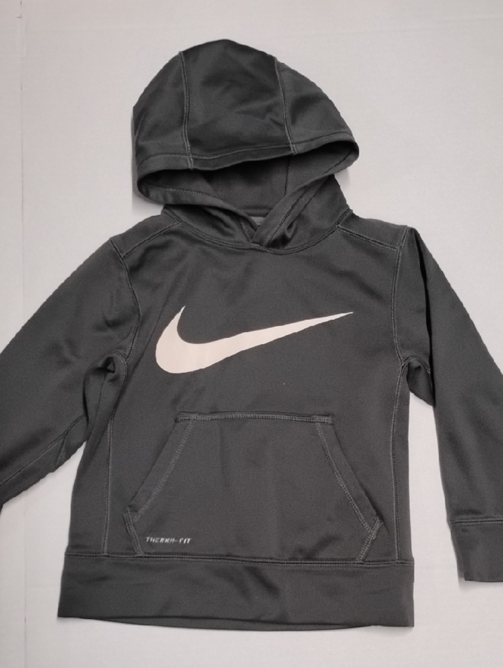 Nike Youth Charcoal Gray Hoodie with White Swoosh Therma-fit XS